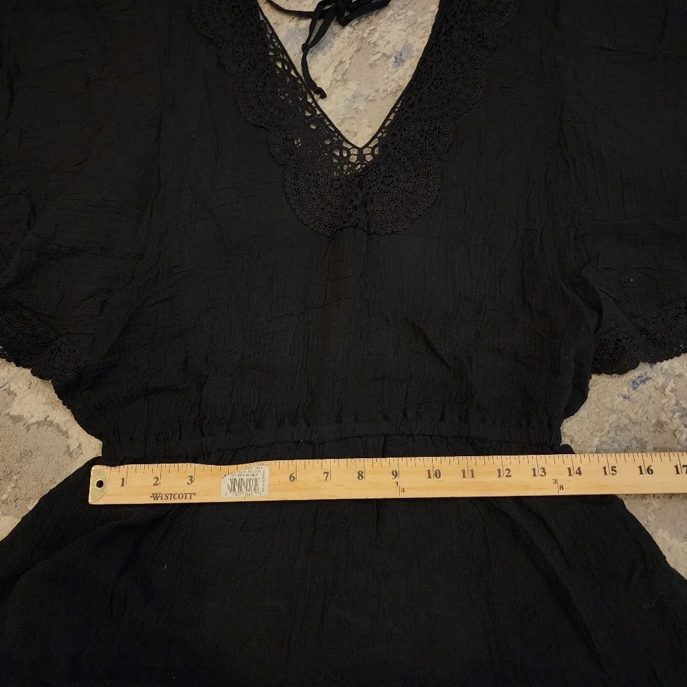 NWT Eberjey M/L Black Sol Liberty Lace‎ Trimmed Romper Swim Cover-Up Beachy